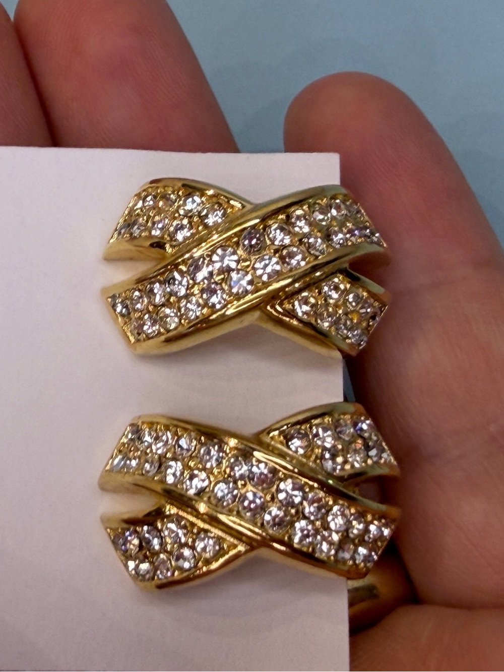 Christian Dior Vintage Gold Crystal Clip Earrings Signed Designer Statement - Picture 2 of 8